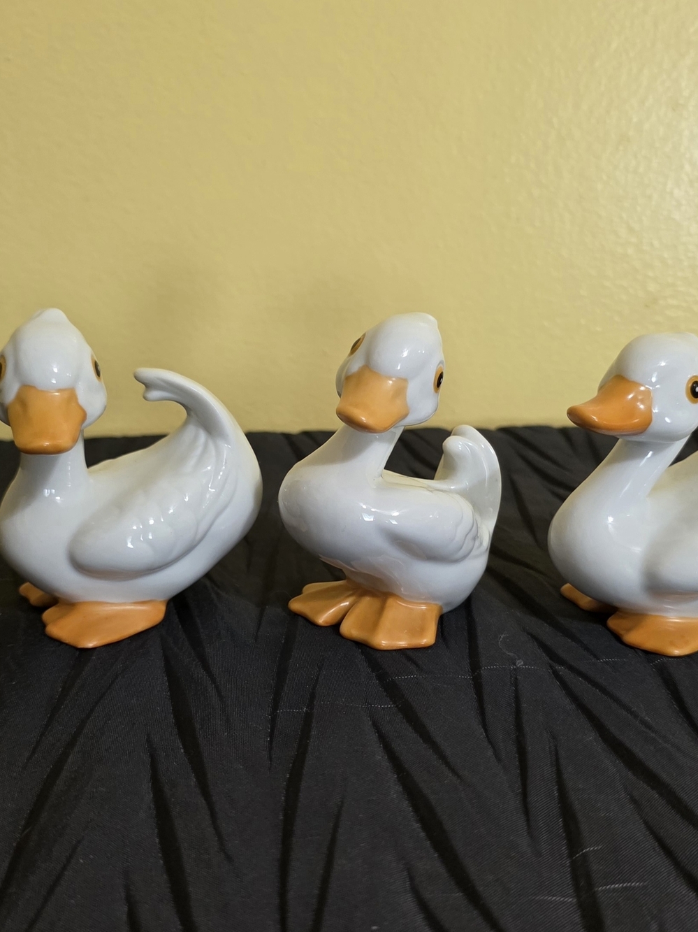 Homco White and Orange Ceramic Duck Figurines - Trio